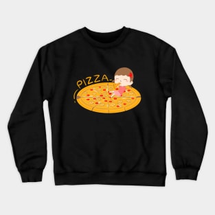 Cute girl eat pizza Crewneck Sweatshirt